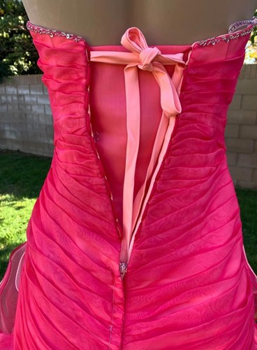 Abito Cenerentola rosa caldo ingioiellato senza spalline arricciate damigelle d'intreccio taglia 6 - Foto 8 di 10