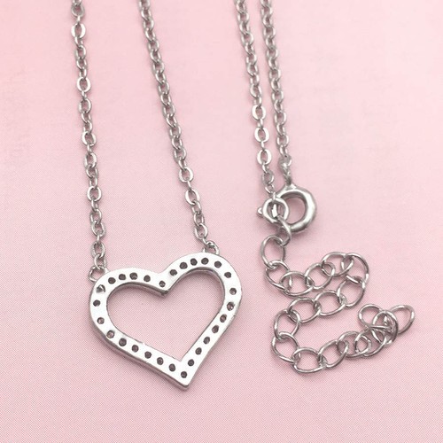 .925 Sterling Silver CZ Love Heart Necklace 18" with Gift Box - Picture 5 of 6