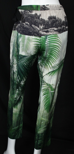 DRIES VAN NOTEN Green & Multi Jungle Print Silk Satin Tapered Leg Pants 38 - Picture 4 of 5