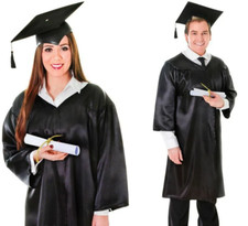 Adults Black Graduation Robe Fancy Dress Costume Mortar Board Hat Mens Ladies