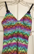 NWT SO brand size XS green black white blue tankini swimsuit top