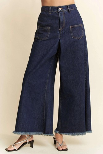 Jeans culotte de pierna ancha con bolsillo de parche - Imagen 4 de 13