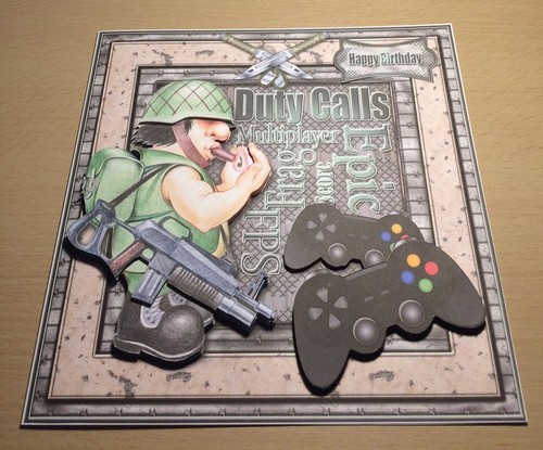 HANDGEMACHTE 8x8 PERSONALISIERTE 3D DECOUPAGE CALL OF DUTY GEBURTSTAG GRUSSKARTE  