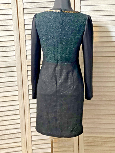 Black w/Gold Piping Long Sleeve Sheath Knee Length Dress - Picture 12 of 12