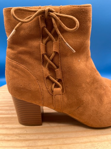Merona Ankle Boot Adelia Women's Sz 9.5 Brown Leather Side Lace Up 2.5" Heel - Picture 8 of 12