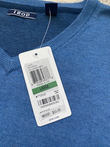 Neu mit Etikett Izod klassischer langärmliger Herrenpullover mit V-Ausschnitt Größe Large blau $ 55 - Bild 2 von 4