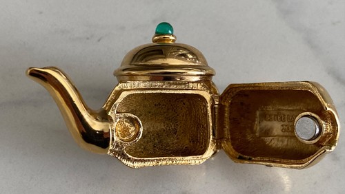 2007 Estee Lauder Solid Perfume Compact Teapot Green stone accent - Picture 9 of 11