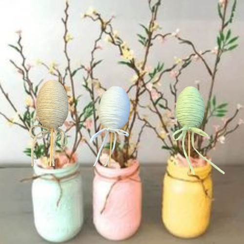 Easter Egg Picks 4 Pack Wrapped Twine Styrofoam Eggs Natural Neutral Crafting - Picture 8 of 8