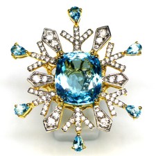Gemstone Sky Blue Topaz  Zircon Jewelry Ring 925 Silver 18K Gold Size 7.25