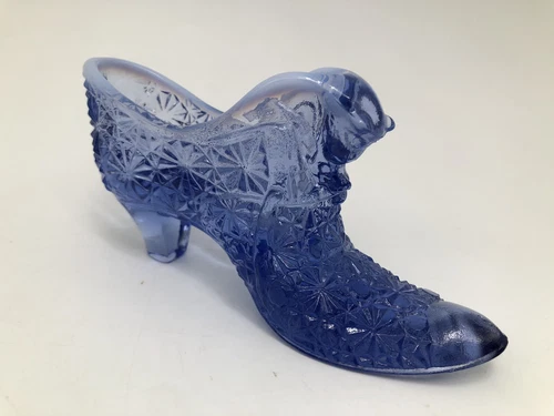 Fenton Saphire Blue Opalescent Cat Shoe Daisy Button