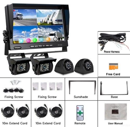 360 View Backup Rear Side View Camera 7'' Quad View DVR Record Monitor USB MP5 - Picture 21 of 21