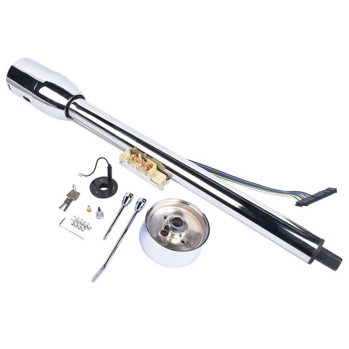 32" Tilt Manual Floor Shift Steering Column with Key & 9 Bolt Adapter Chrome NEW - Picture 4 of 14