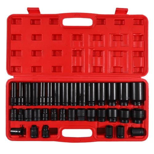 35pcs 1/2" Drive Deep Impact Socket Set With Case Garage Workshop Tools 8-32mm