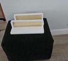 White & Rattan Floating Shelf Set