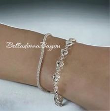 Sterling Silver Double Strand CZ And Heart Bracelet, Valentines Gifts