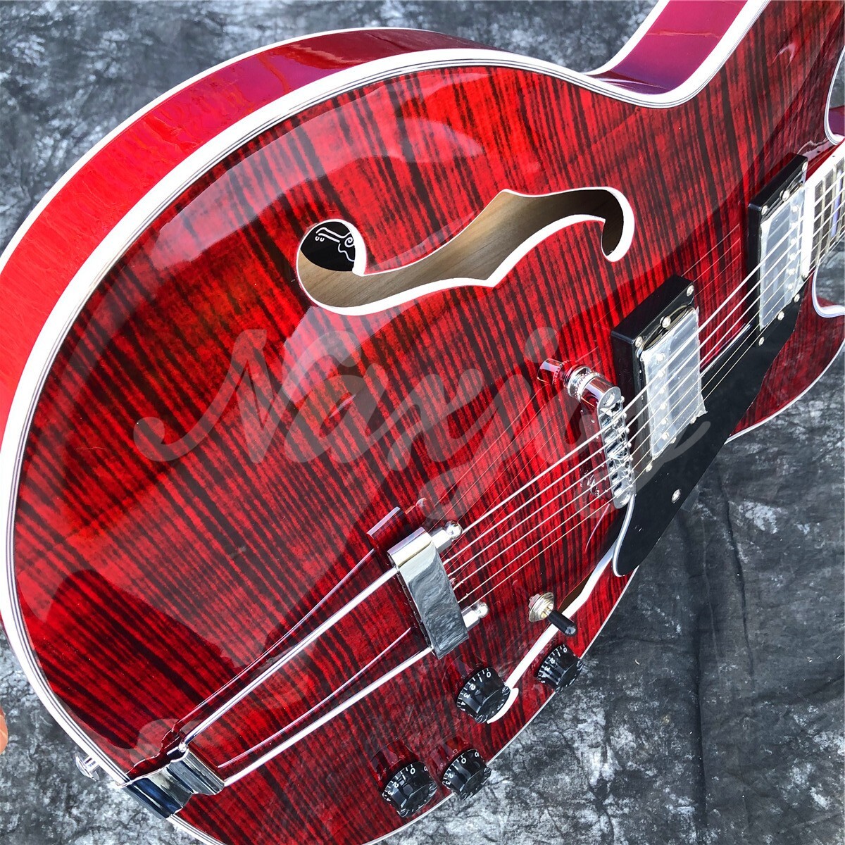 Grote Red Flame Maple Jazz Electric Guitar Semi Hollow F