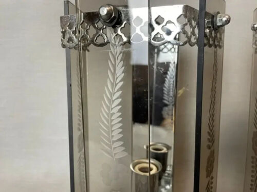 Pair vintage minimalist chromed metal and glass wall sconce light lamp - Picture 7 of 9