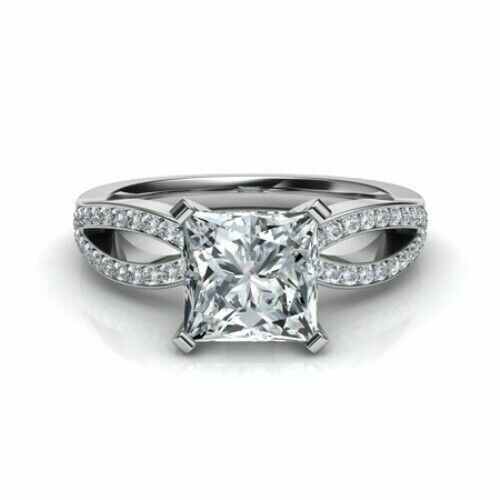 Anello compleanno argento sterling 925 solitario moissanite taglio principessa bianca 1,35 ct - Foto 5 di 10