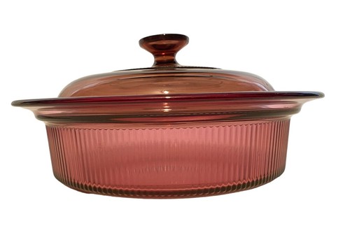 Corning Ware Vision Cranberry Casserole 1.5 Qt V-32-B & Pyrex Lid 31 V2.5C