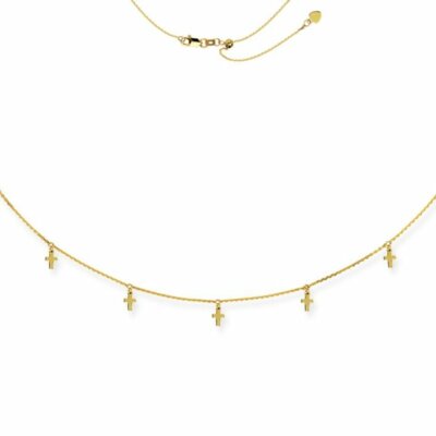 Yellow Details about 14K Solid Gold 5 Dangle Mini Cross Choker Necklace Adjustable 16" Yellow Details about 14K Solid Gold 5 Dangle Mini Cross Choker Necklace Adjustable 16"