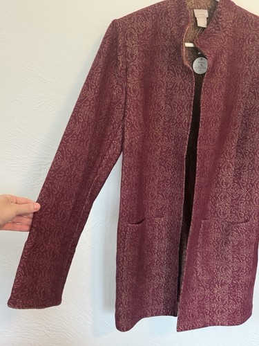 NEW CHICO'S Womens Burgundy & Gold Structured Blazer Jacket Size 0 4 S Workwear - Picture 7 of 10