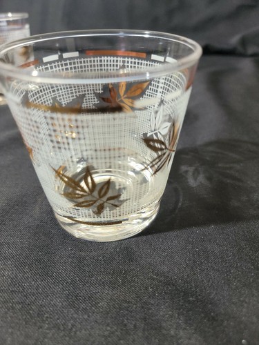 6- GOLD LEAF ROCKS Weighted Base Vintage MCM Frosted Look Grid Foliage Glass EUC - Picture 5 of 7