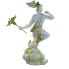 Statue Ancient Greek God Hermes Alabaster 7" - 18cm Patina Cast Marble Mythology