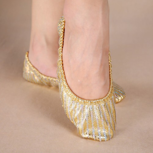 Women Faux Leather Belly Dance Shoes Ballroom Sequin Performance Dance Shoes - Picture 2 of 10