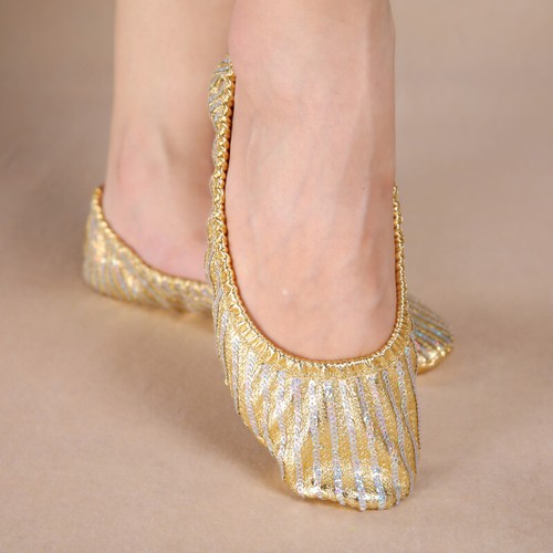 Ladies Shiny Sequin Belly Dance Shoes Soft Frill Faux Leather Ballroom Practice - Photo 1 sur 10