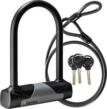 Via Velo Bike U-Lock with Cable,8mm Braided Steel and 3 Keys, 4ft Length Securit