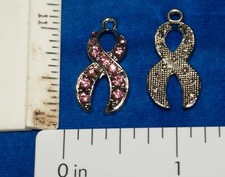 Pink Rhinestone Ribbon Charm Breast Cancer Pendent Set of 5 Craft Fast Shipping