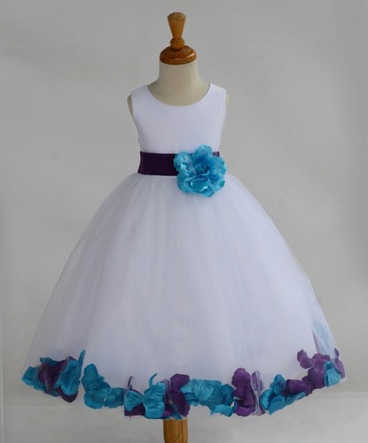 CUSTOMIZE WHITE FLOWER GIRL DRESS ROSE PETAL PARTY PAGEANT 6-9M 2 4 6 8 10 12 14 - Picture 9 of 12