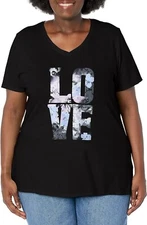 Just My Size Women's Plus Printed Short-Sleeve V-Neck 3X, Big Love 