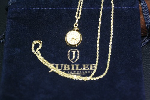 18K Solid Gold Alarm Clock 2/3" Charm Pendant 10K Womens Necklace 18" Rope Chain - Picture 7 of 12