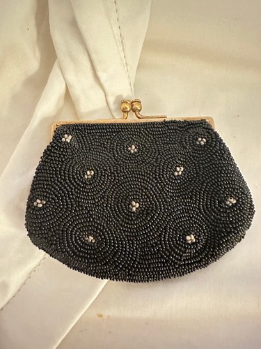 Exquisite Beaded Evening Purse Made In France Black - Picture 2 of 5
