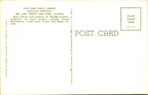 Postal cromada Oak Park Biblioteca Pública Scoville Institute Illinois IL UNP - Imagen 2 de 2