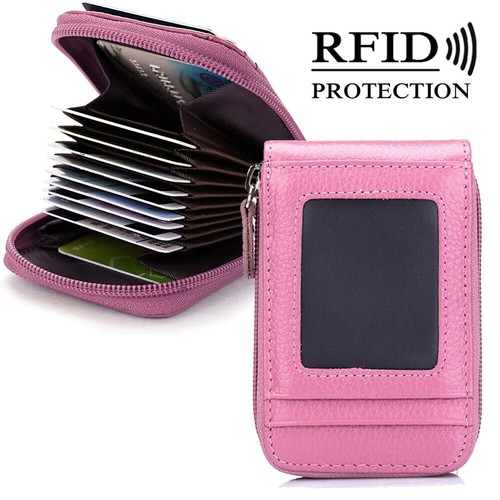 RFID Credit Card Holder Genuine Leather Small Accordion Wallet for Women Men - Picture 7 of 18