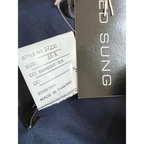 NWT ALFRED SUNG Size 16R Satin High/Low Gown Navy MSRP $231 - Picture 10 of 12