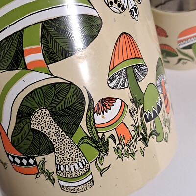 vintage Ransburg Mushroom & Butterflies Metal Canisters no lids