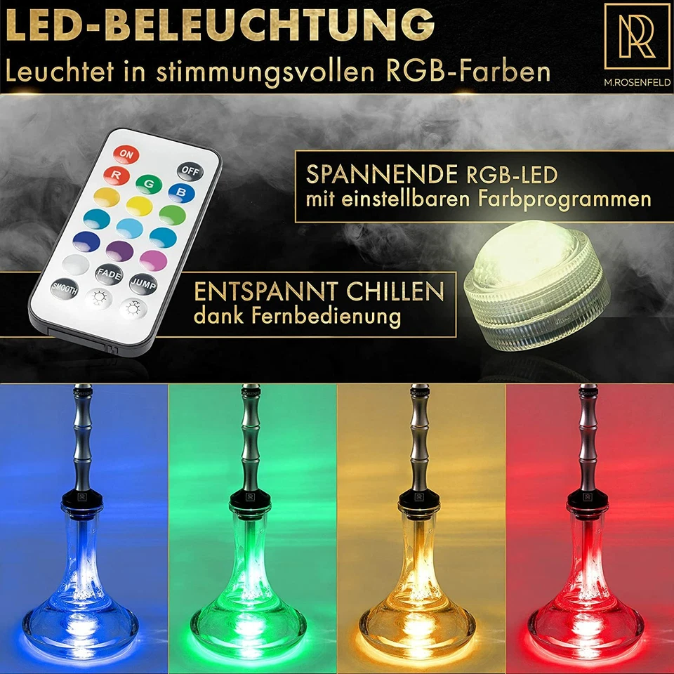 Shisha Set Komplett Edelstahl  75cm 2 Schläuche LED Licht Fernbedienung Gravur - Bild 2 von 4