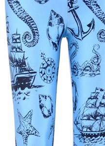 Nautical-Blue-and-Black-Sea-Seashell-Ship-Boating-Sailing-Anchor-Navy-Leggings