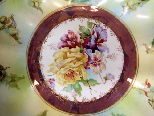 RS PRUSSIA Sassonia Altenburg BOWL stampo campanile 8 figure fiori iridescenti BONUS - Foto 7 di 12