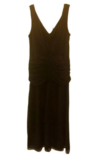 Vtg Cachet Dress Black Chiffon Rhinestone Brooch Mob Wife Whimsigoth Size 14  - Picture 2 of 11