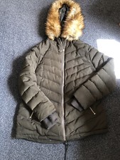 Khaki Thick Padded Winter Coat Hooded Fur Size M Love Drobe Worn Twice