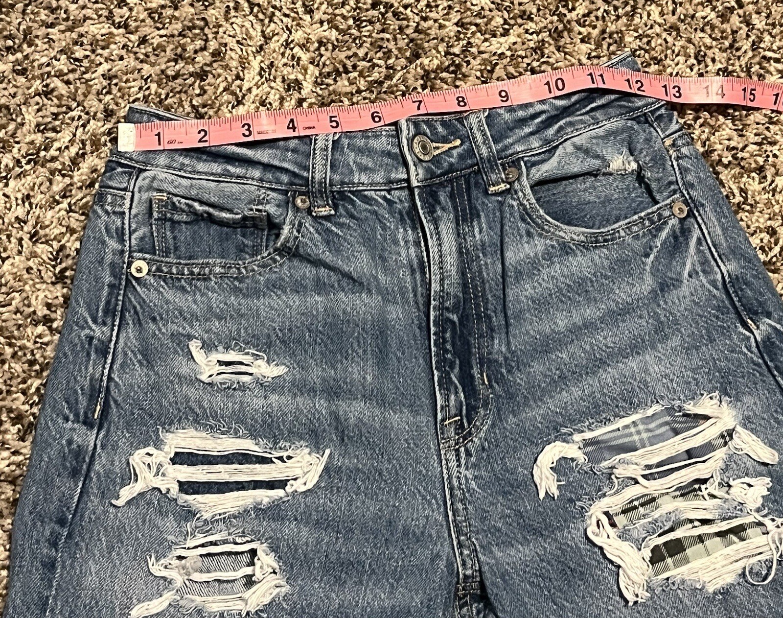 American Eagle Patchwork Mom Straight Jeans High … - image 8