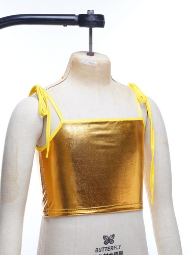 Girl Metallic Dance Tank Kids Camisole Shorts Sports Top Shiny Stage Dancewear - Picture 15 of 108