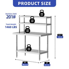 Commercial Work Table Stainless Steel NSF 42"x24" 2-Tier Overshelf Kitchen Prep