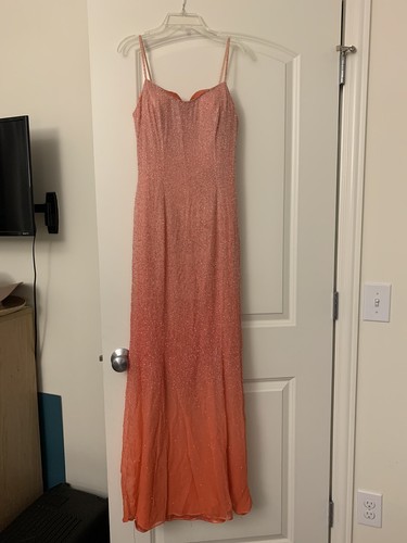 Ombre Beaded Pink/Coral Evening Gown Prom 2 XS Floor Length Gown - Picture 4 of 6