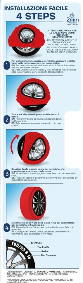 Set 2 Catene da Neve in Tessuto KIT CALZE OMOLOGATE UNI EN 1662-1:2020 SMLXLXXL - Immagine 4 di 4