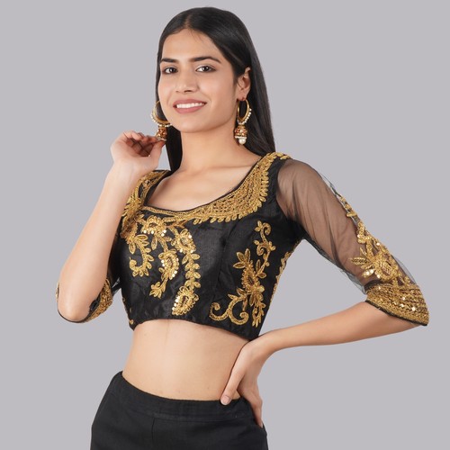 Saree Blouse Readymade Sari Round Neck Choli Indian Party Wear Bollywood Dress - Picture 36 of 42